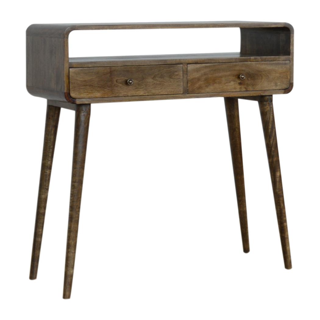 Curved Console Table | Solid Mango Wood | Grey Wash Finish | Hallway Display Table