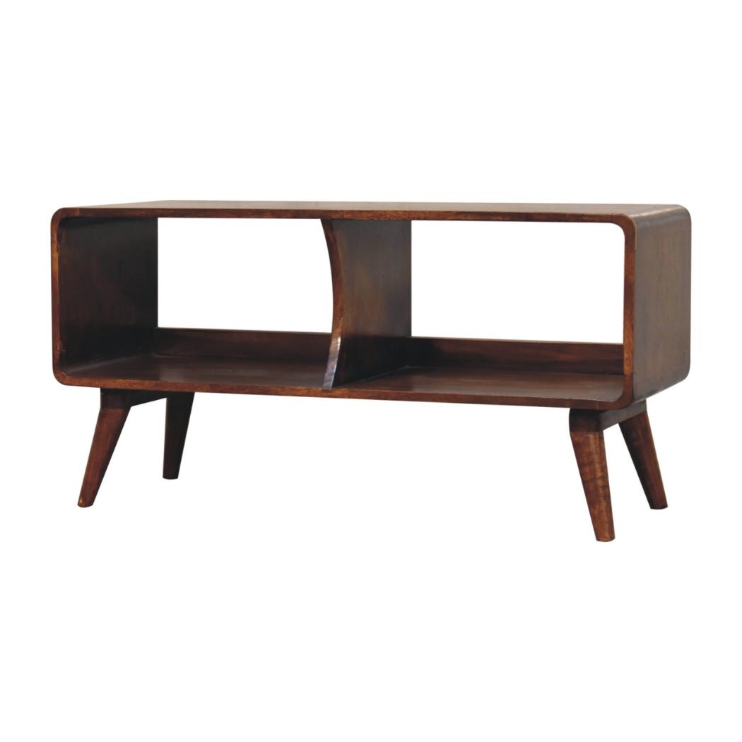 Curved Double-Slot Media Unit | Chestnut Finish | Open TV Storage