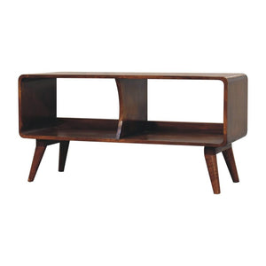 Curved Double-Slot Media Unit | Chestnut Finish | Open TV Storage