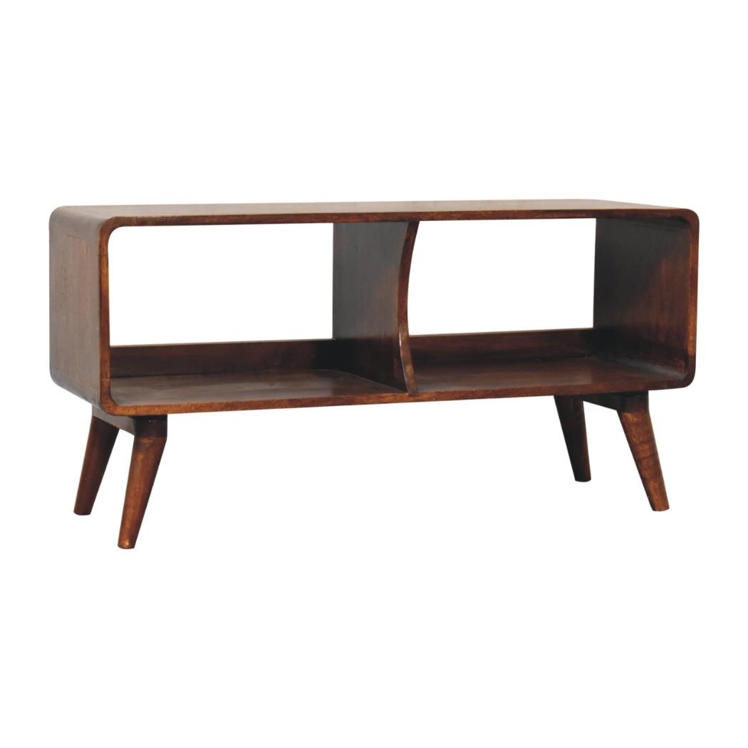Curved Double-Slot Media Unit | Chestnut Finish | Open TV Storage