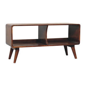 Curved Double-Slot Media Unit | Chestnut Finish | Open TV Storage