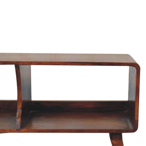 Curved Double-Slot Media Unit | Chestnut Finish | Open TV Storage