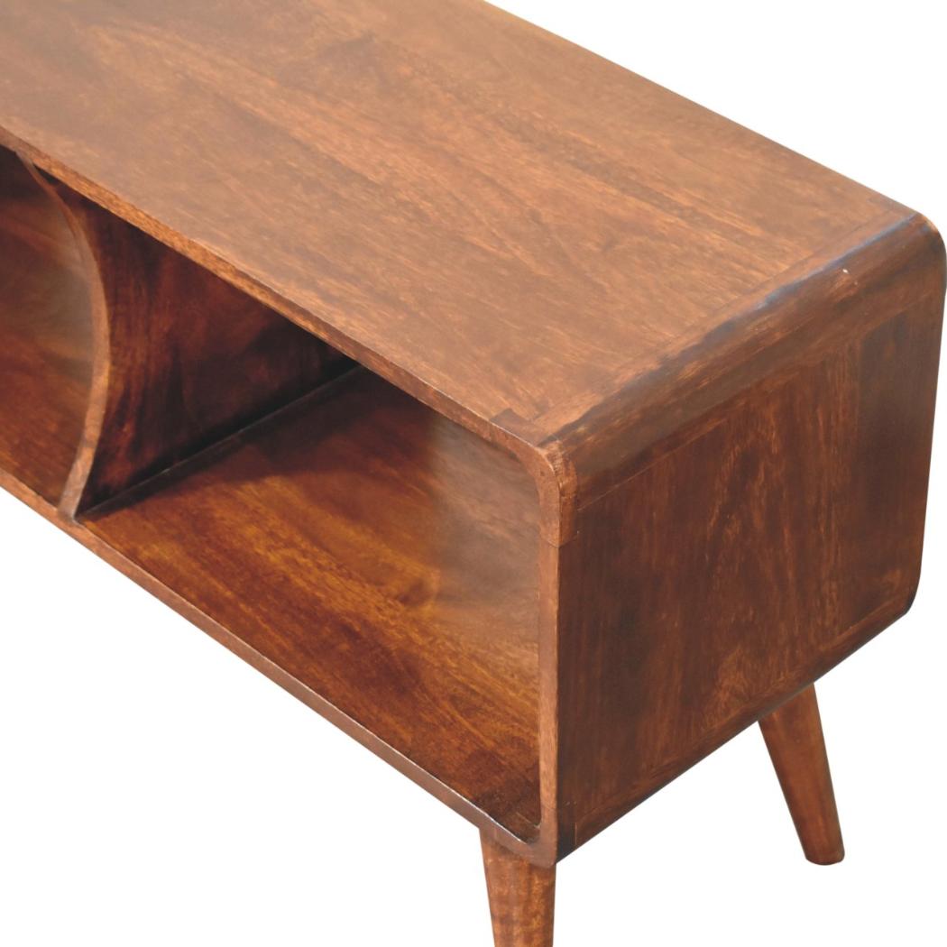 Curved Double-Slot Media Unit | Chestnut Finish | Open TV Storage