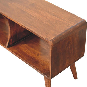 Curved Double-Slot Media Unit | Chestnut Finish | Open TV Storage