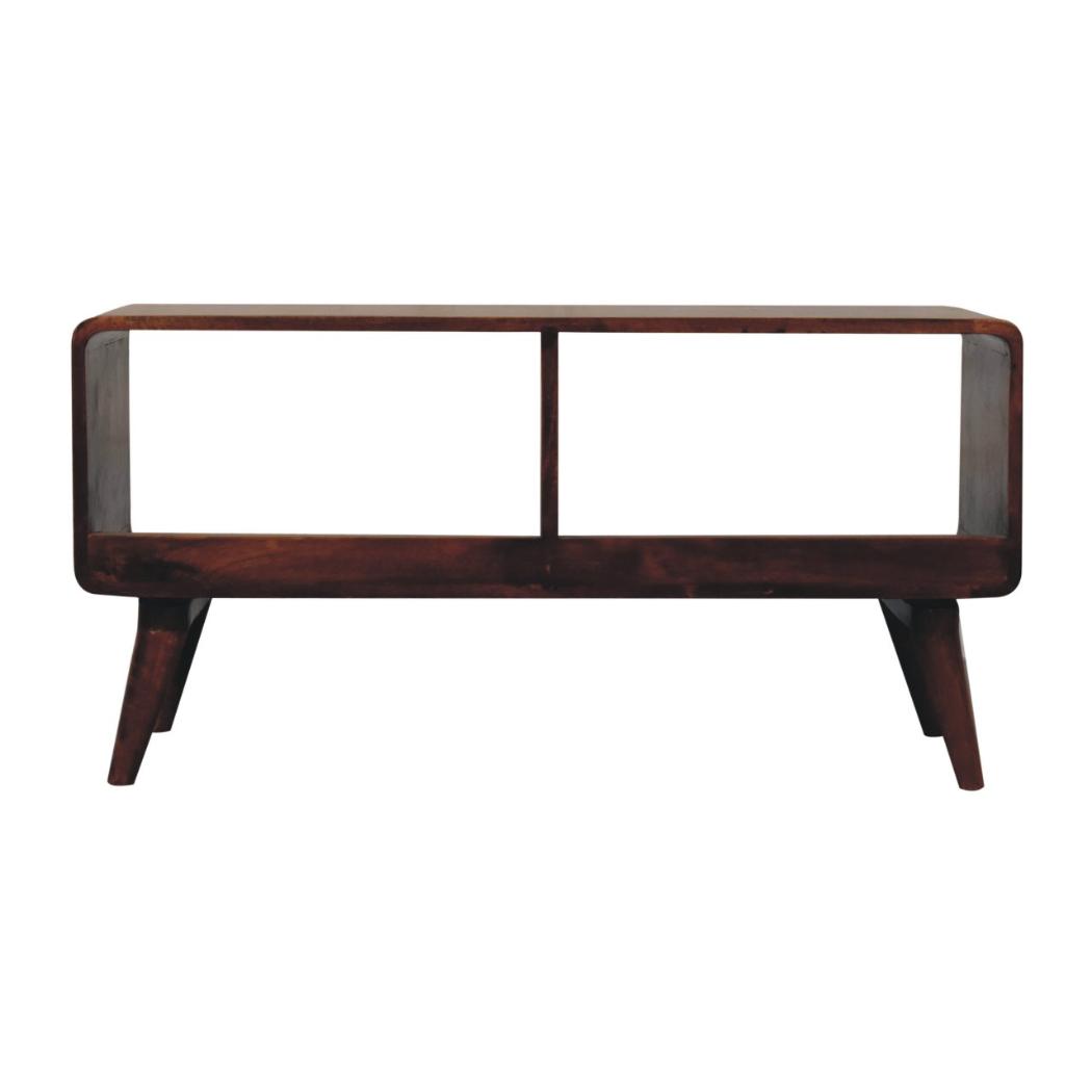 Curved Double-Slot Media Unit | Chestnut Finish | Open TV Storage