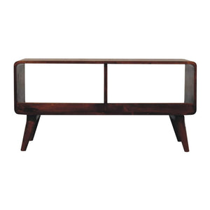 Curved Double-Slot Media Unit | Chestnut Finish | Open TV Storage
