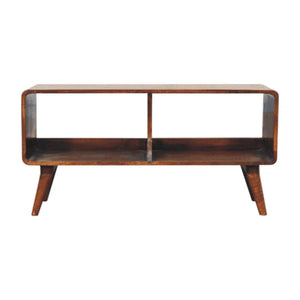Curved Double-Slot Media Unit | Chestnut Finish | Open TV Storage