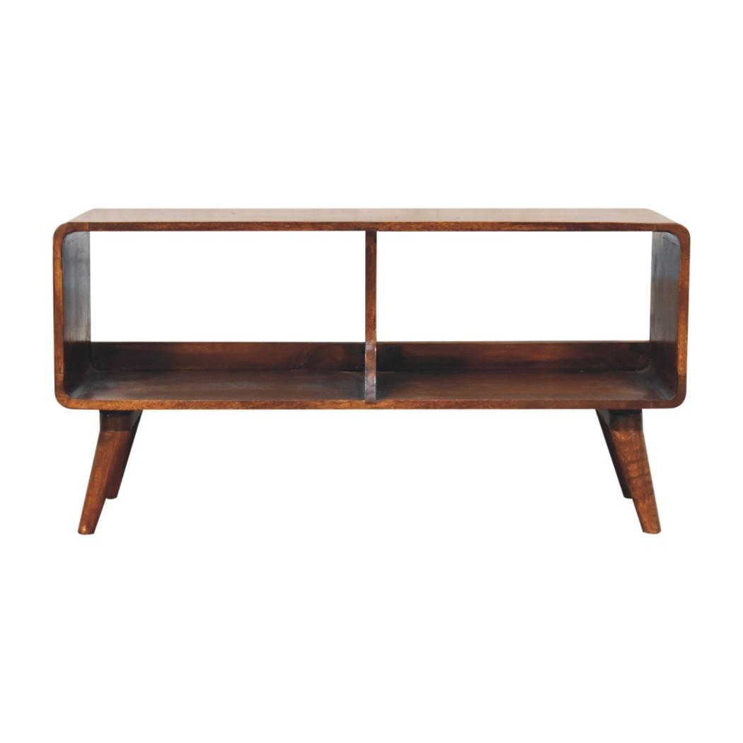 Curved Double-Slot Media Unit | Chestnut Finish | Open TV Storage