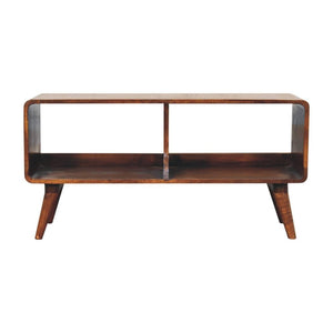 Curved Double-Slot Media Unit | Chestnut Finish | Open TV Storage