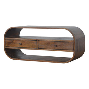 Curved Edge Media Unit | Solid Mango Wood | Chestnut Finish | 2 Drawer TV Cabinet