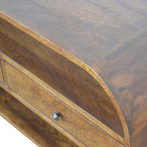 Curved Edge Media Unit | Solid Mango Wood | Chestnut Finish | 2 Drawer TV Cabinet