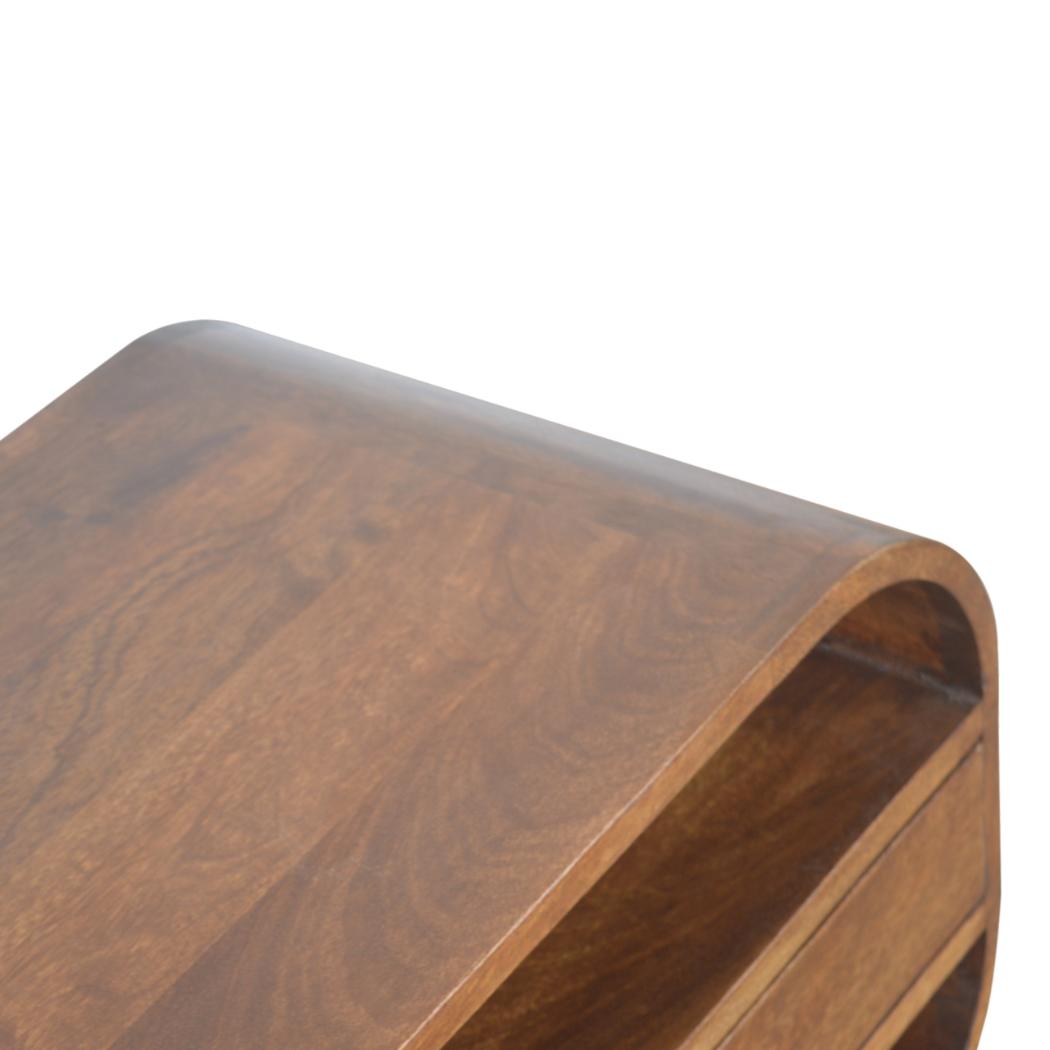 Curved Edge Media Unit | Solid Mango Wood | Chestnut Finish | 2 Drawer TV Cabinet