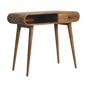 Curved Flow Writing Desk | Solid Mango Wood | Chestnut Finish | 1 Drawer Home Office Desk