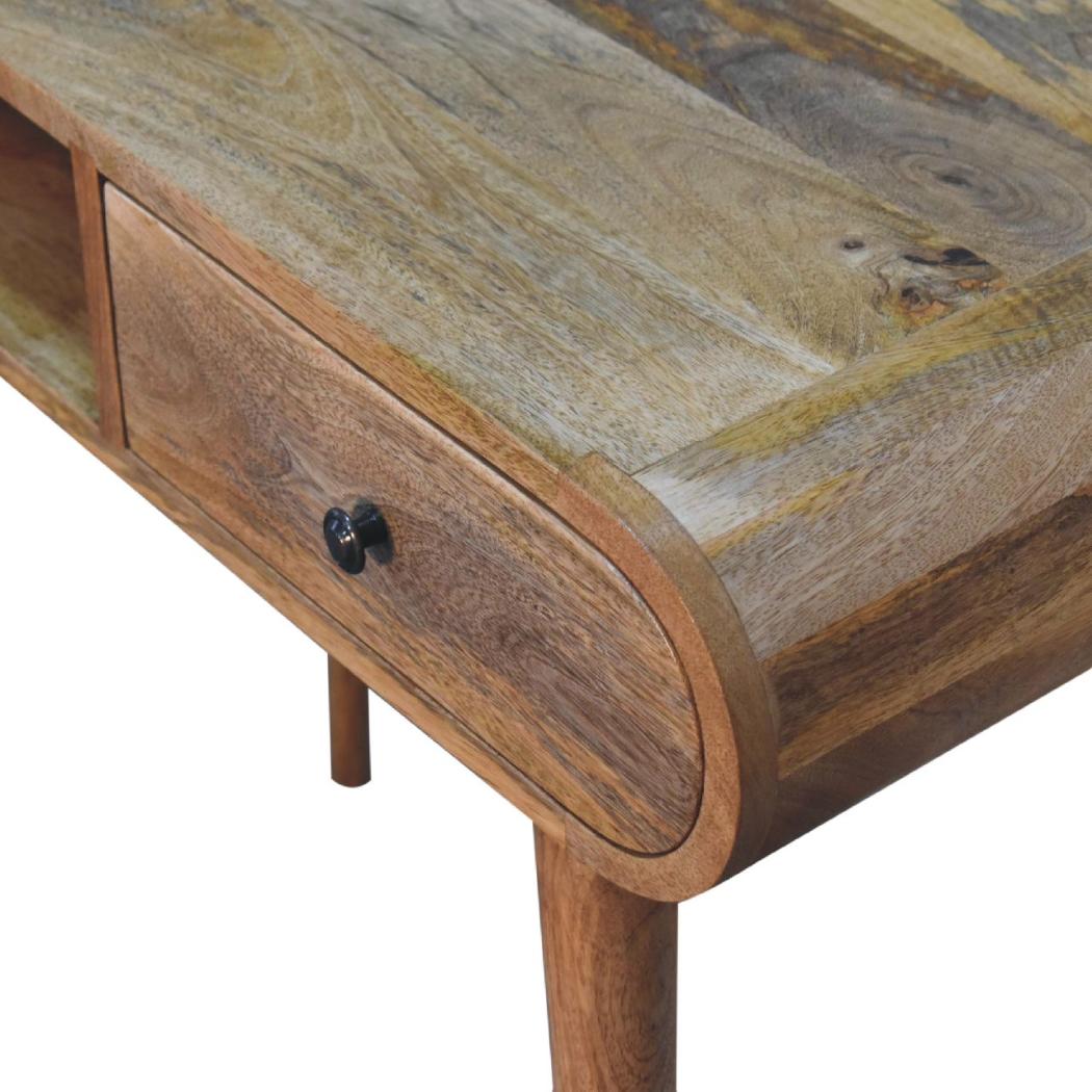 Curved Flow Writing Desk | Solid Mango Wood | Chestnut Finish | 1 Drawer Home Office Desk
