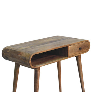Curved Flow Writing Desk | Solid Mango Wood | Chestnut Finish | 1 Drawer Home Office Desk