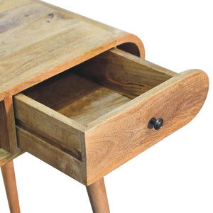 Curved Flow Writing Desk | Solid Mango Wood | Chestnut Finish | 1 Drawer Home Office Desk