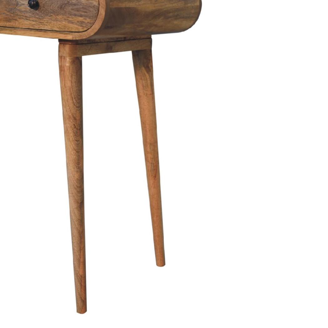 Curved Flow Writing Desk | Solid Mango Wood | Chestnut Finish | 1 Drawer Home Office Desk