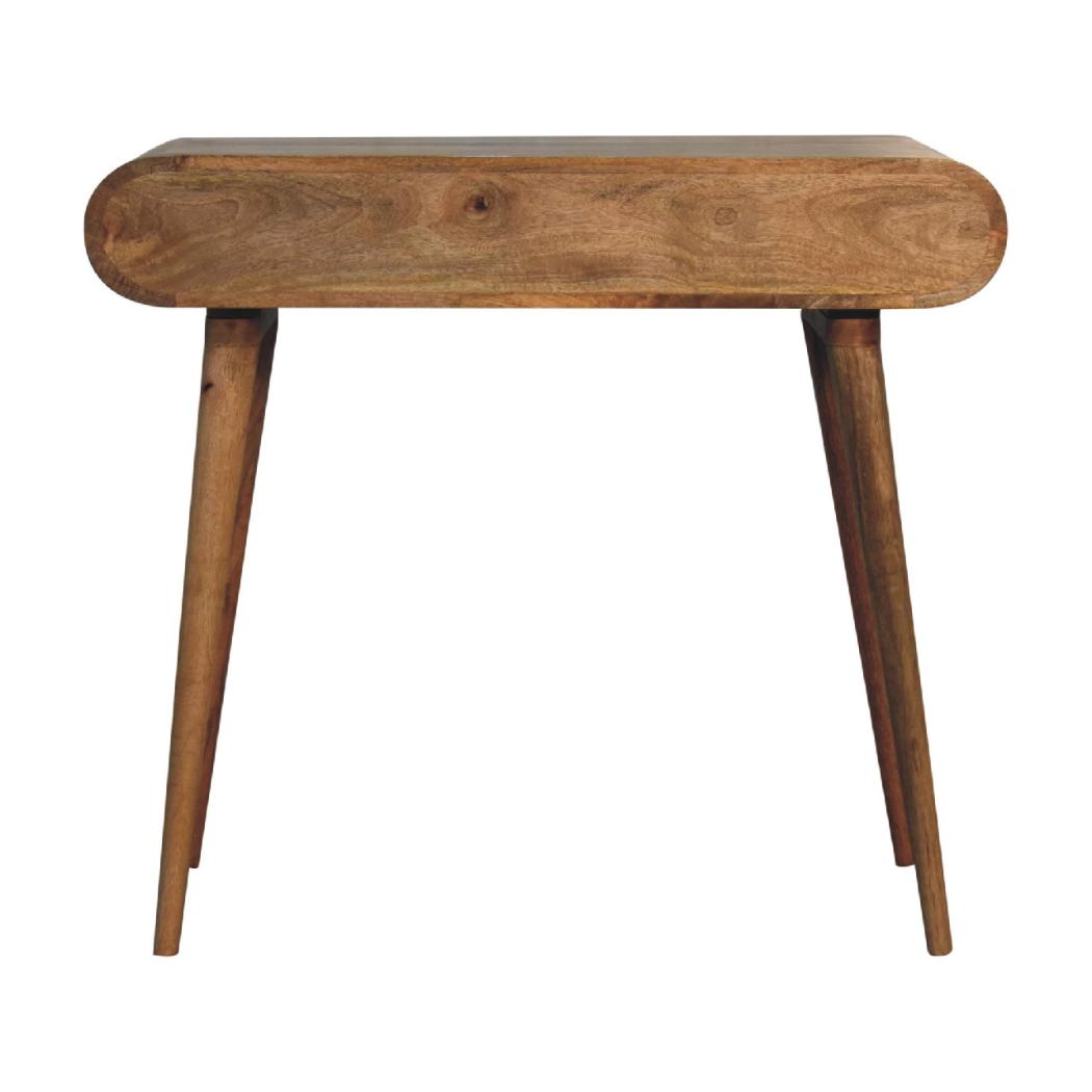 Curved Flow Writing Desk | Solid Mango Wood | Chestnut Finish | 1 Drawer Home Office Desk