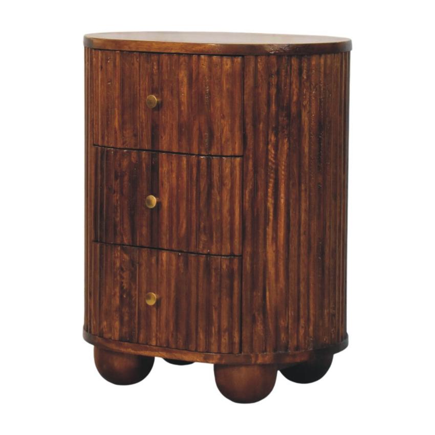 Curved Fluted Bedside Chest | Ribbed Timber Nightstand with Drawers