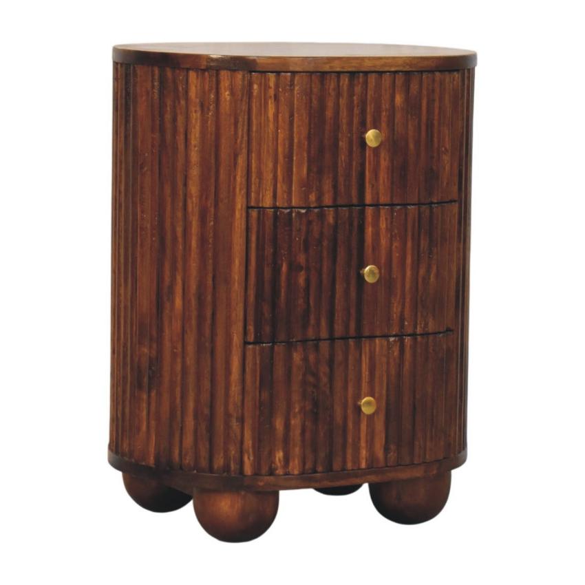Curved Fluted Bedside Chest | Ribbed Timber Nightstand with Drawers