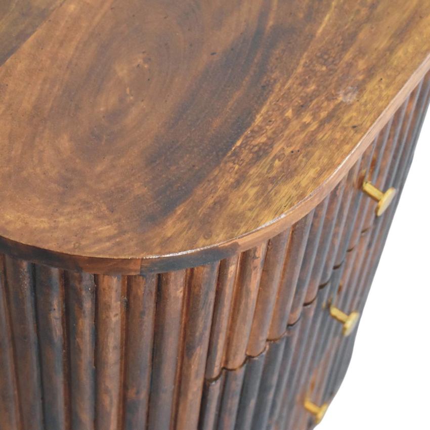 Curved Fluted Bedside Chest | Ribbed Timber Nightstand with Drawers