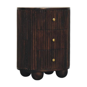 Curved Fluted Drum Chest | 3 Drawer Storage | Round Timber Accent Cabinet