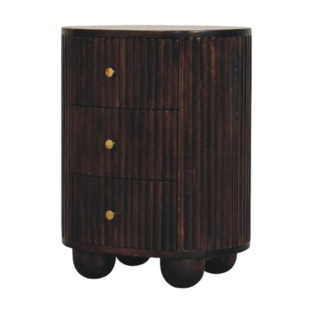 Curved Fluted Drum Chest | 3 Drawer Storage | Round Timber Accent Cabinet