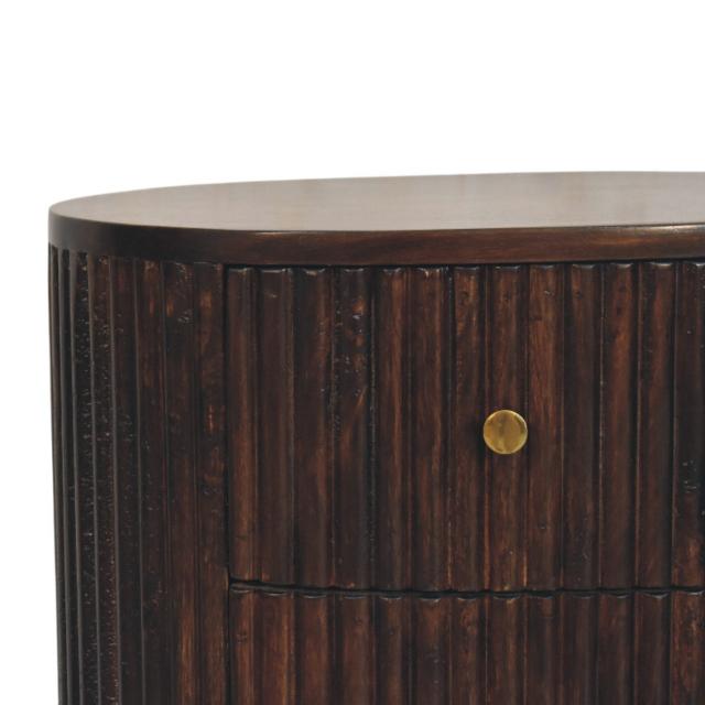 Curved Fluted Drum Chest | 3 Drawer Storage | Round Timber Accent Cabinet