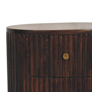 Curved Fluted Drum Chest | 3 Drawer Storage | Round Timber Accent Cabinet