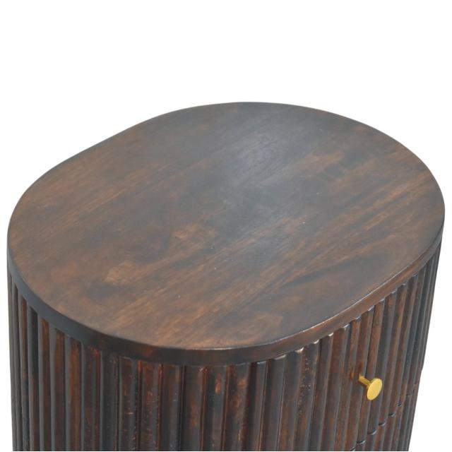 Curved Fluted Drum Chest | 3 Drawer Storage | Round Timber Accent Cabinet