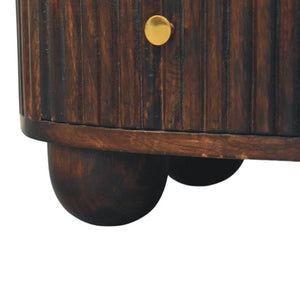 Curved Fluted Drum Chest | 3 Drawer Storage | Round Timber Accent Cabinet