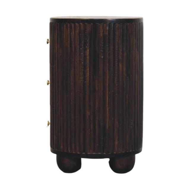 Curved Fluted Drum Chest | 3 Drawer Storage | Round Timber Accent Cabinet