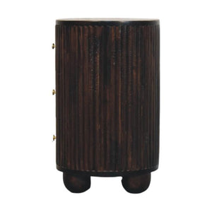 Curved Fluted Drum Chest | 3 Drawer Storage | Round Timber Accent Cabinet
