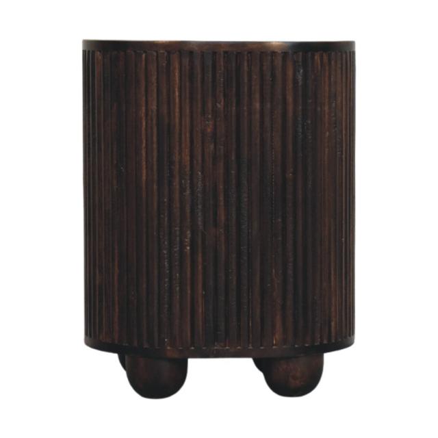 Curved Fluted Drum Chest | 3 Drawer Storage | Round Timber Accent Cabinet