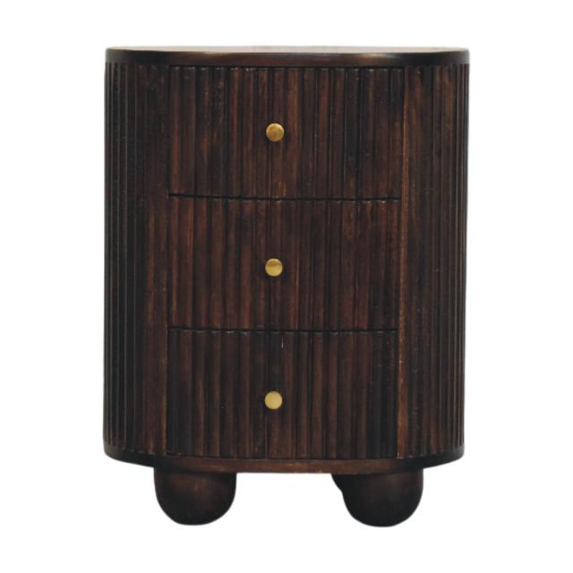 Curved Fluted Drum Chest | 3 Drawer Storage | Round Timber Accent Cabinet