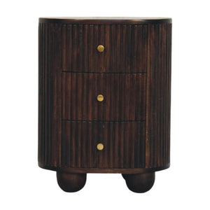 Curved Fluted Drum Chest | 3 Drawer Storage | Round Timber Accent Cabinet