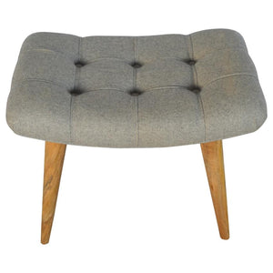 Curved Grey Tweed Footstool Bench | Solid Mango Wood | Oak-Style Legs