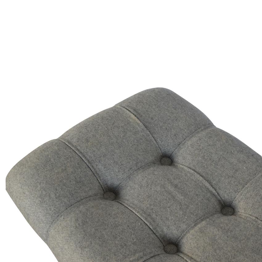 Curved Grey Tweed Footstool Bench | Solid Mango Wood | Oak-Style Legs