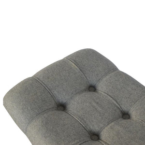 Curved Grey Tweed Footstool Bench | Solid Mango Wood | Oak-Style Legs