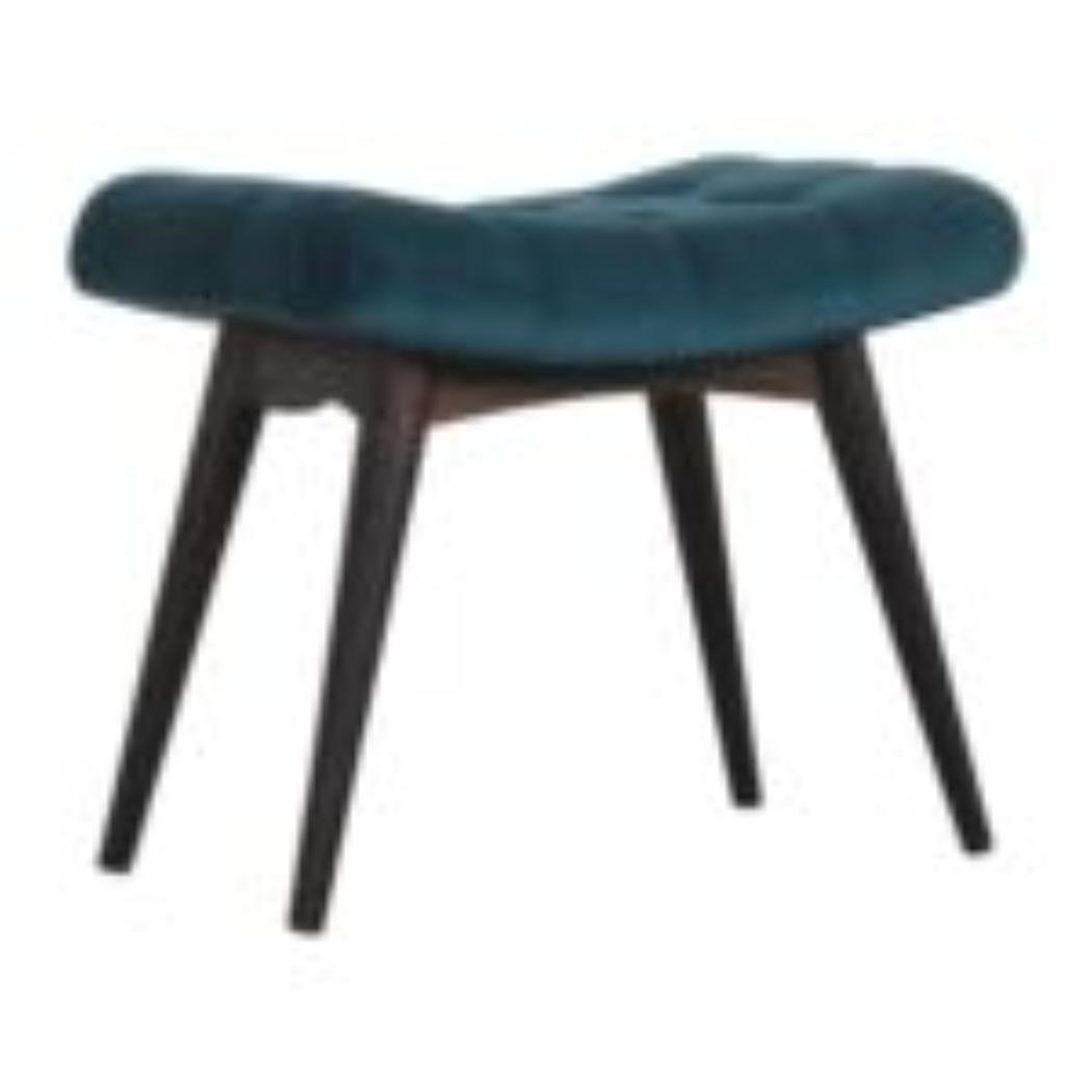 Curved Hallway Bench | Teal Cotton Velvet | Solid Mango Wood Frame | Upholstered Seating