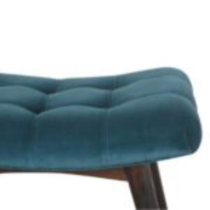 Curved Hallway Bench | Teal Cotton Velvet | Solid Mango Wood Frame | Upholstered Seating