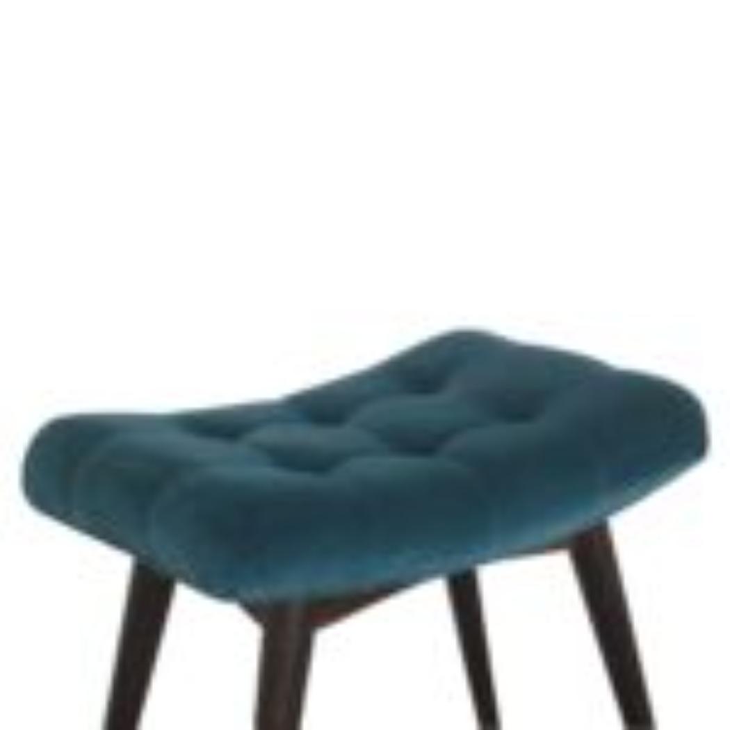 Curved Hallway Bench | Teal Cotton Velvet | Solid Mango Wood Frame | Upholstered Seating