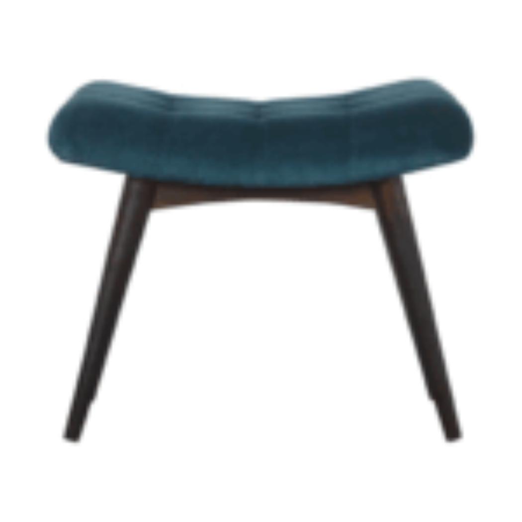 Curved Hallway Bench | Teal Cotton Velvet | Solid Mango Wood Frame | Upholstered Seating