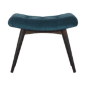 Curved Hallway Bench | Teal Cotton Velvet | Solid Mango Wood Frame | Upholstered Seating