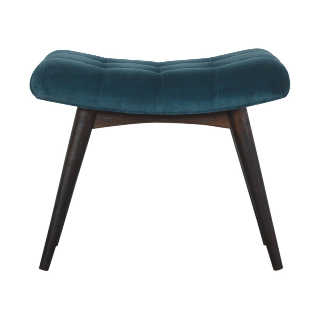 Curved Hallway Bench | Teal Cotton Velvet | Solid Mango Wood Frame | Upholstered Seating