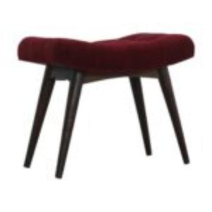 Curved Hallway Bench | Wine Red Cotton Velvet | Solid Mango Wood Frame | Upholstered Seating