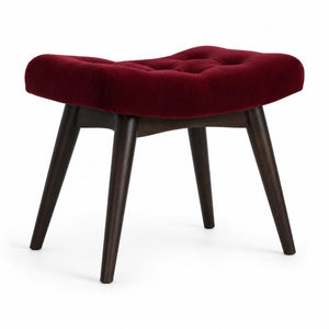 Curved Hallway Bench | Wine Red Cotton Velvet | Solid Mango Wood Frame | Upholstered Seating