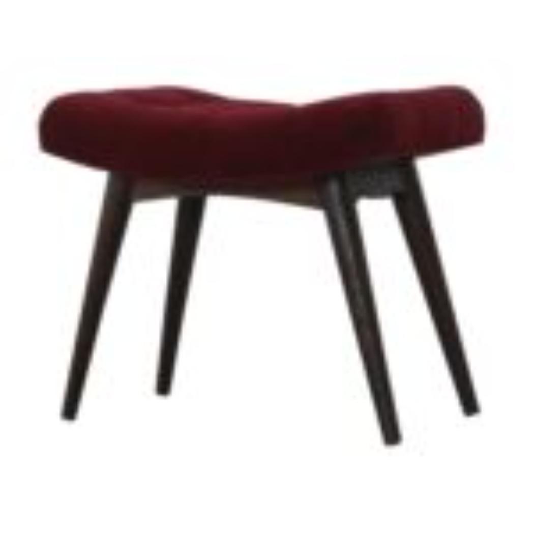Curved Hallway Bench | Wine Red Cotton Velvet | Solid Mango Wood Frame | Upholstered Seating