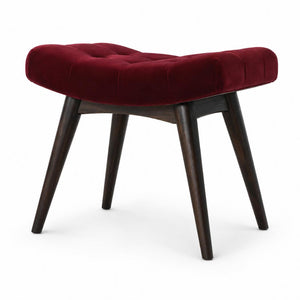 Curved Hallway Bench | Wine Red Cotton Velvet | Solid Mango Wood Frame | Upholstered Seating