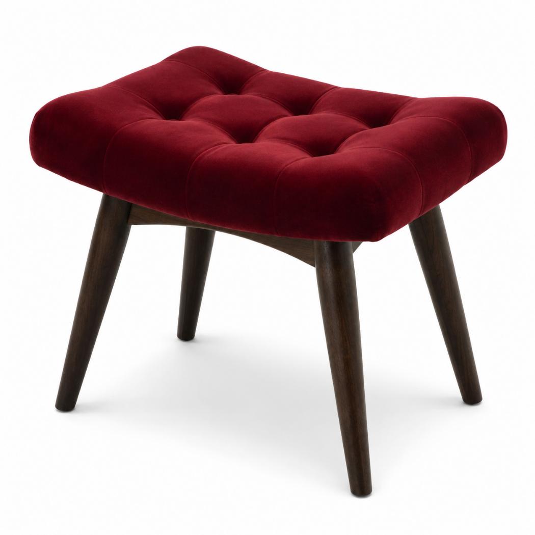 Curved Hallway Bench | Wine Red Cotton Velvet | Solid Mango Wood Frame | Upholstered Seating